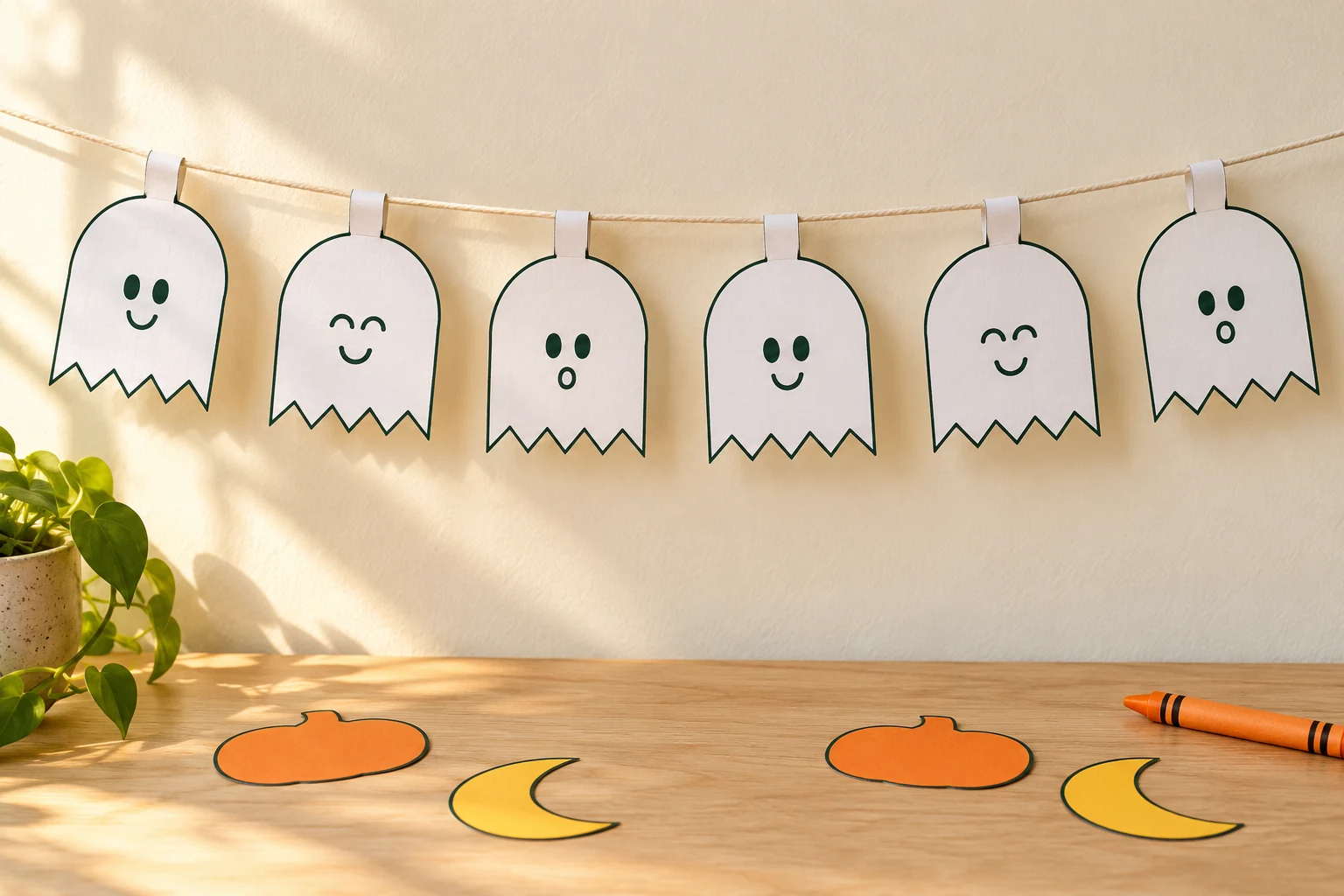 Little Ghost Garland example from the included printable guide