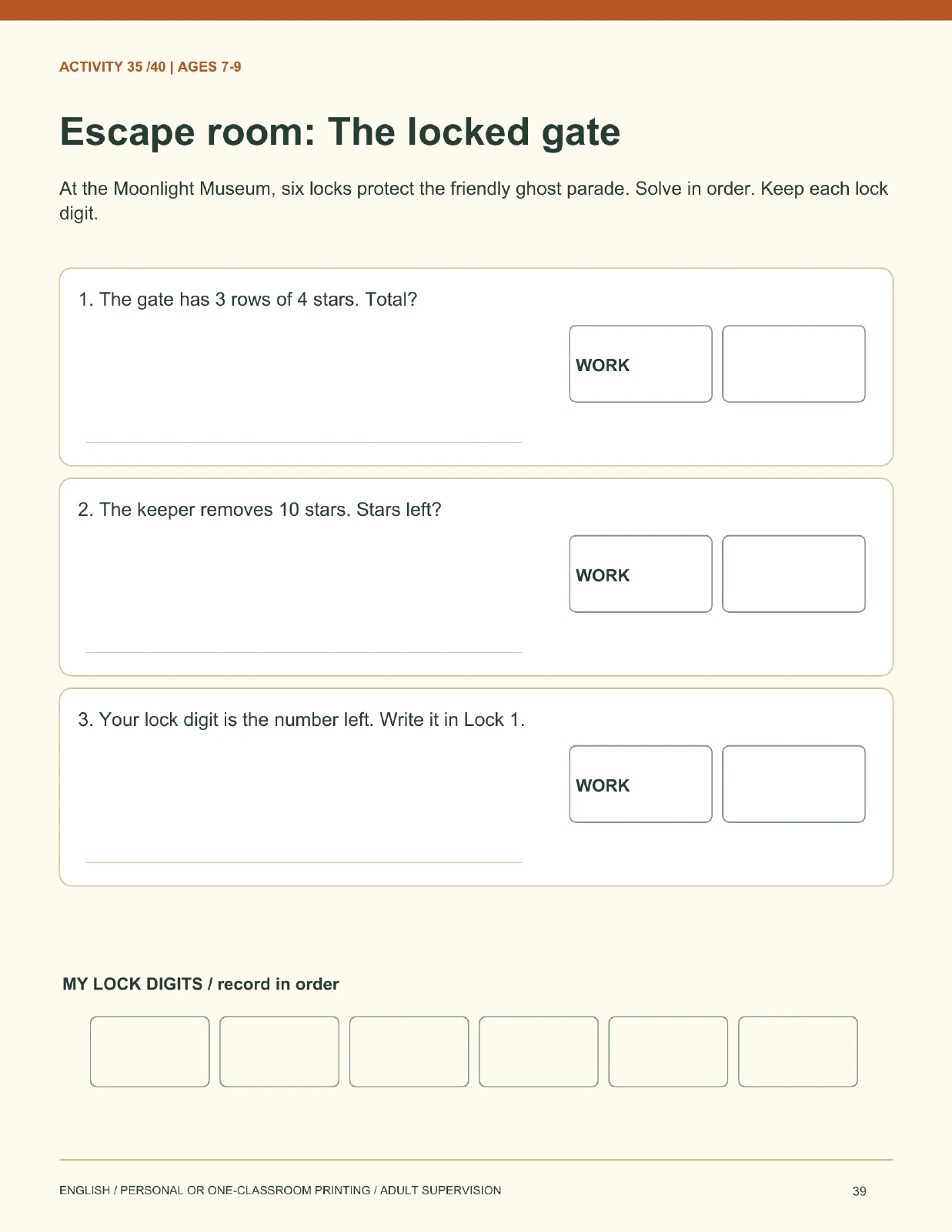 The museum escape printable page